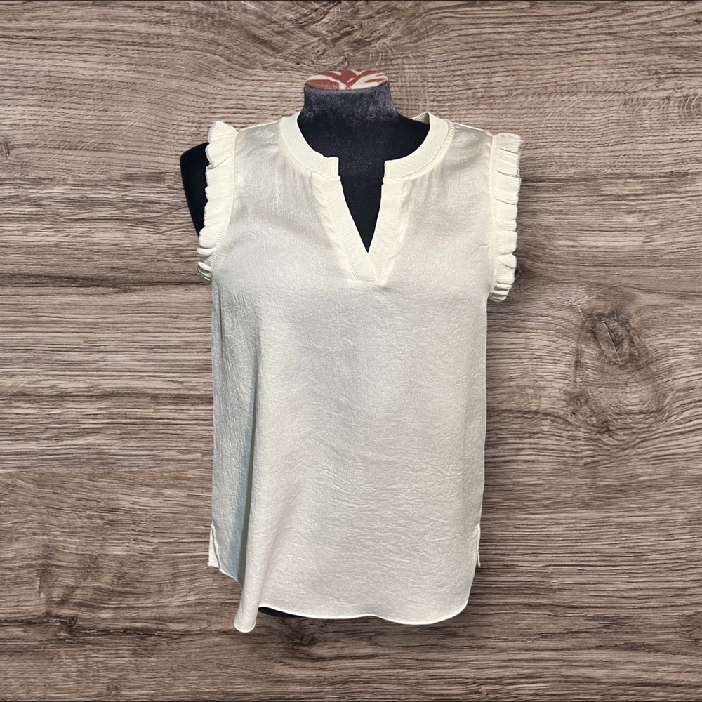 Current Air Anthropologie Flutter Sleeve Cream Top Silver Trim Size XS